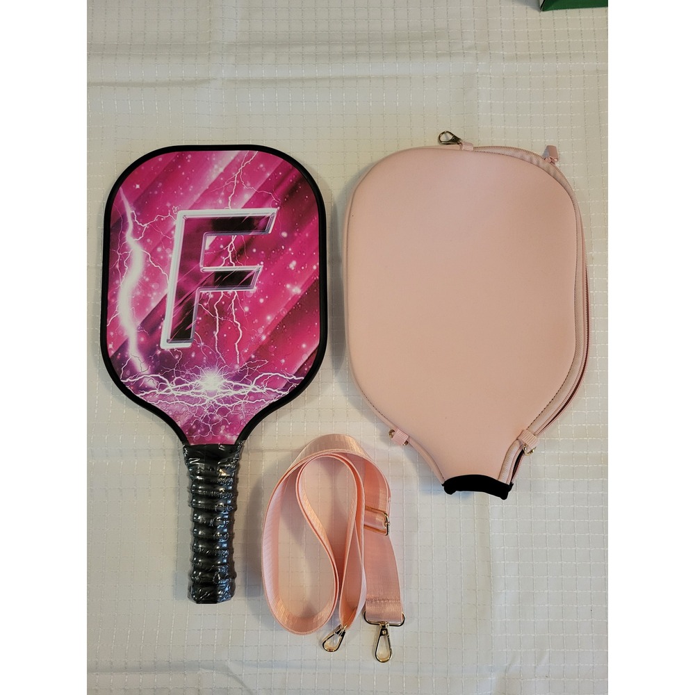 Pink Lightning‎ F Logo Pickleball Paddle Set with Neoprene Cover and Strap